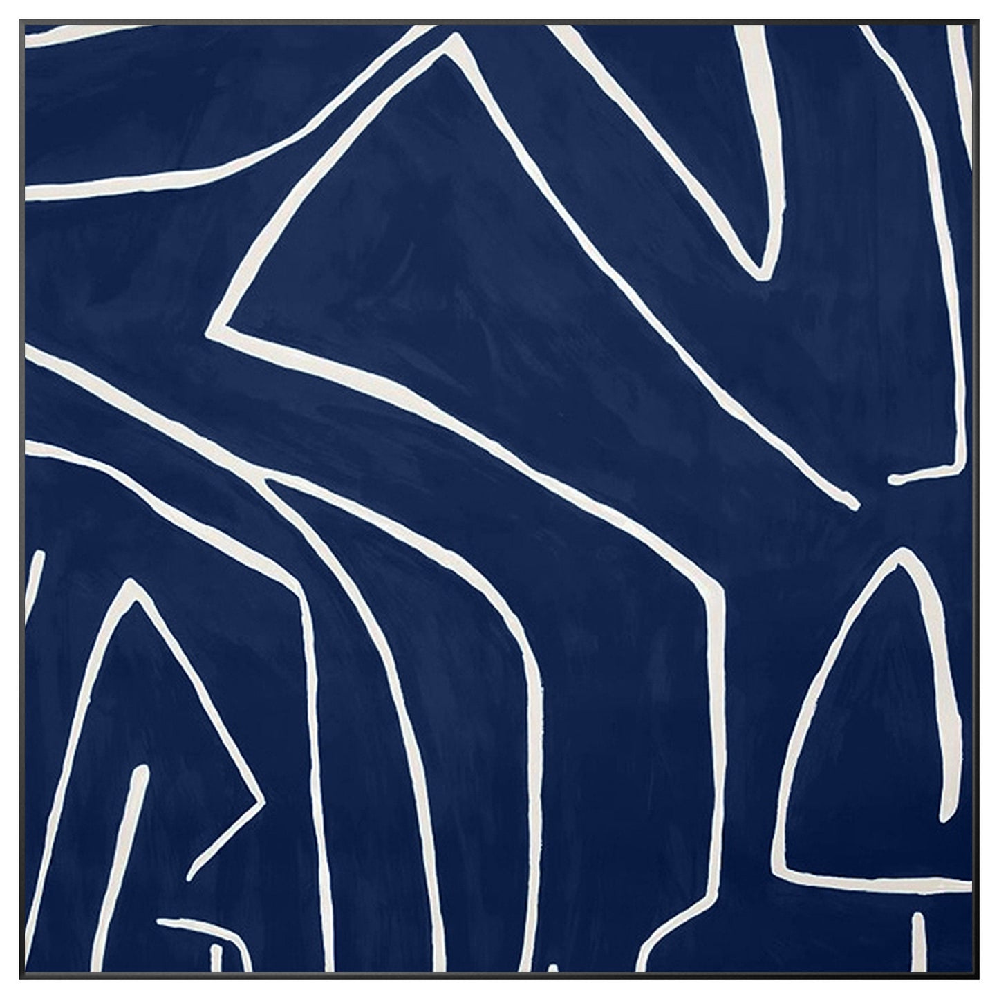 Navy Blue One Line Abstract Painting: Minimalist Framed Canvas Wall Art #10