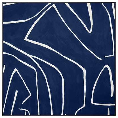 Navy Blue One Line Abstract Painting: Minimalist Framed Canvas Wall Art #10
