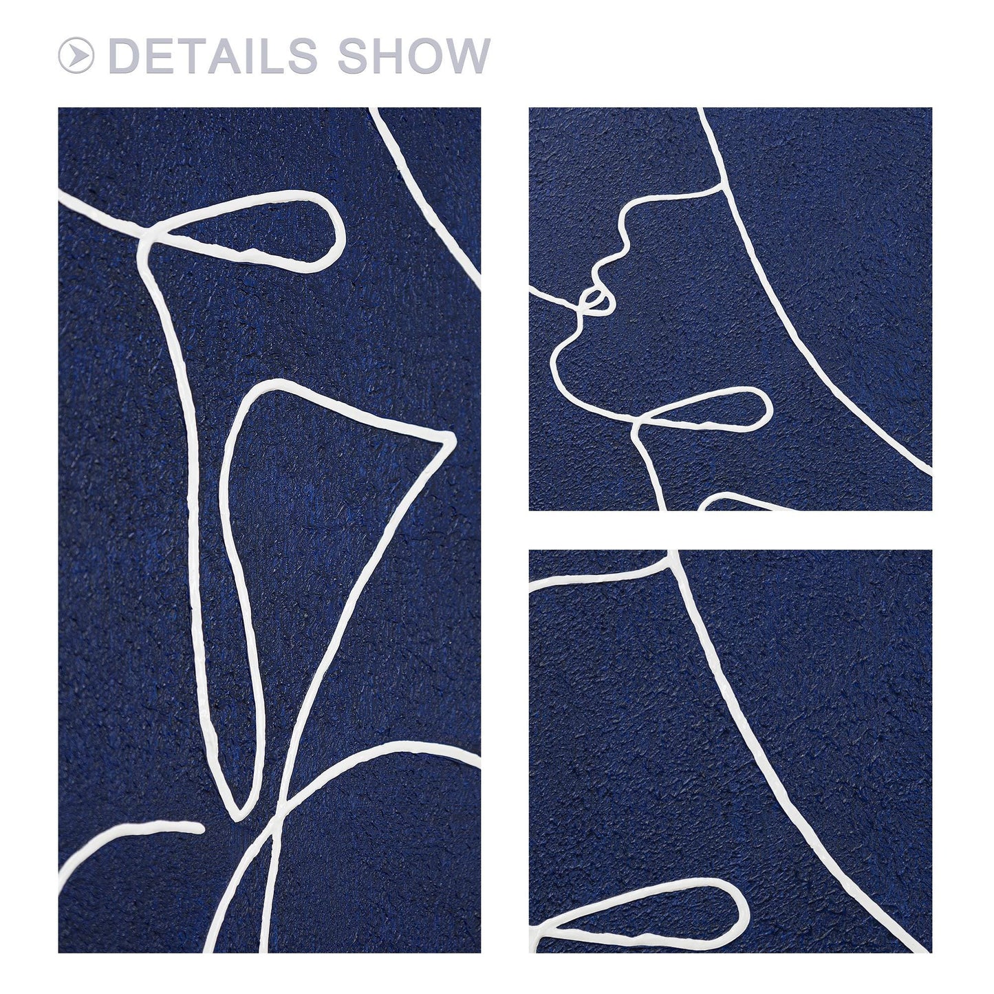 Navy Blue One Line Art Woman Painting: Minimalist Framed Canvas #3
