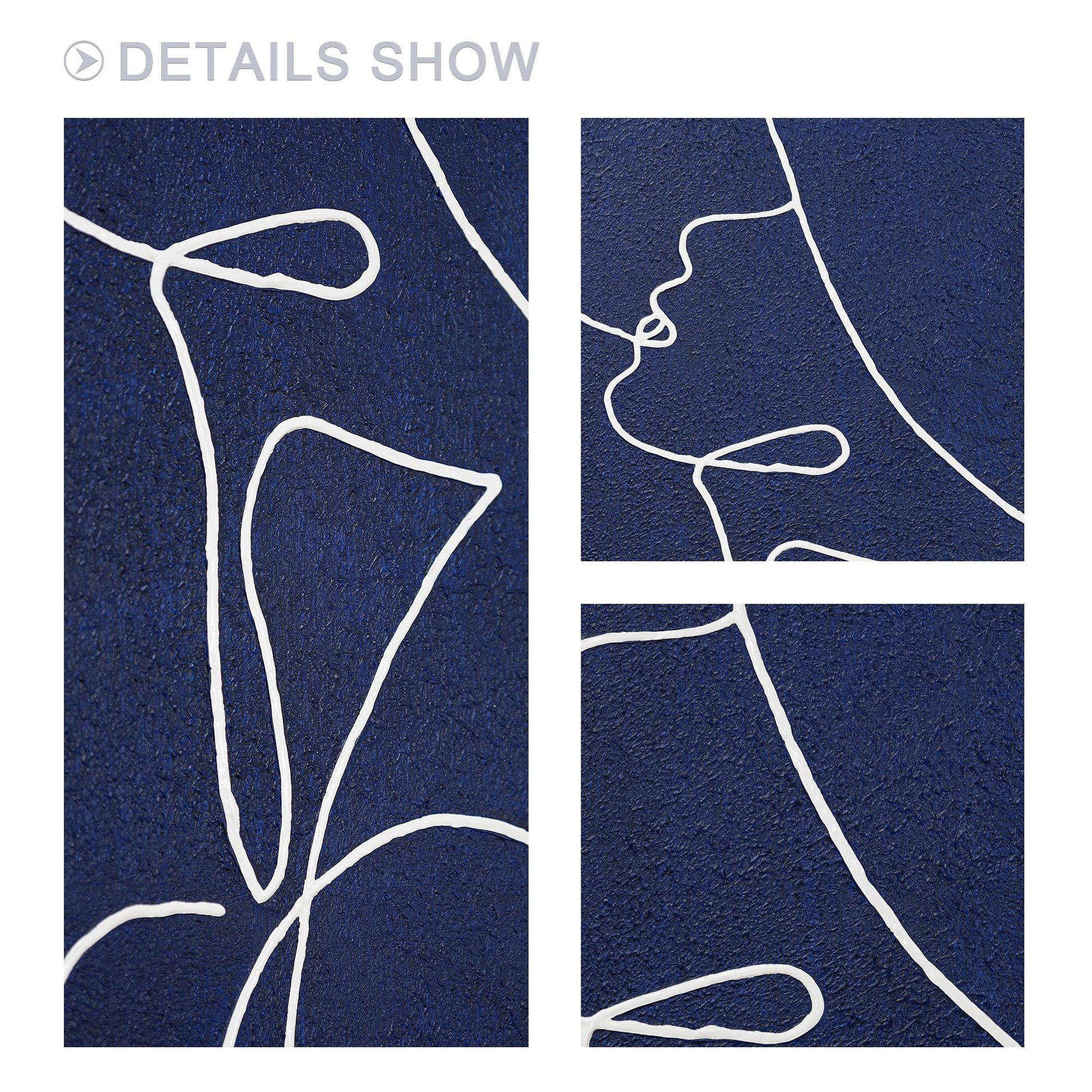 Navy Blue One Line Art Woman Painting: Minimalist Framed Canvas #3