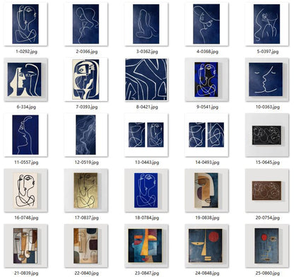 Navy Blue Picasso Kiss Line Art: Minimalist Framed Canvas Painting #6