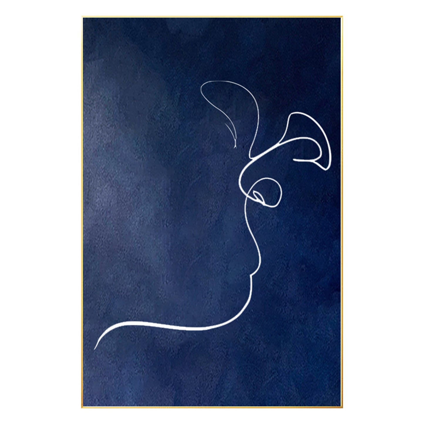Navy Blue Picasso Kiss Line Art: Minimalist Framed Canvas Painting #8
