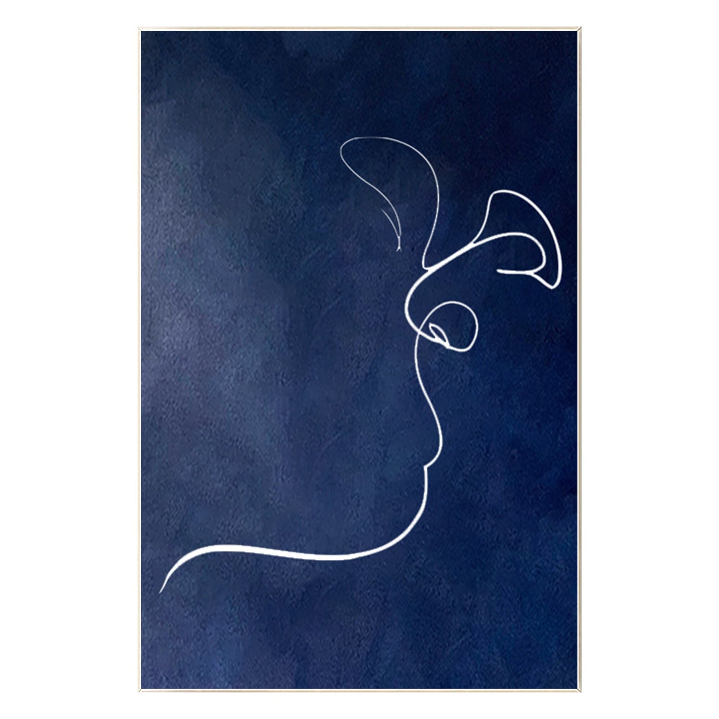 Navy Blue Picasso Kiss Line Art: Minimalist Framed Canvas Painting #9