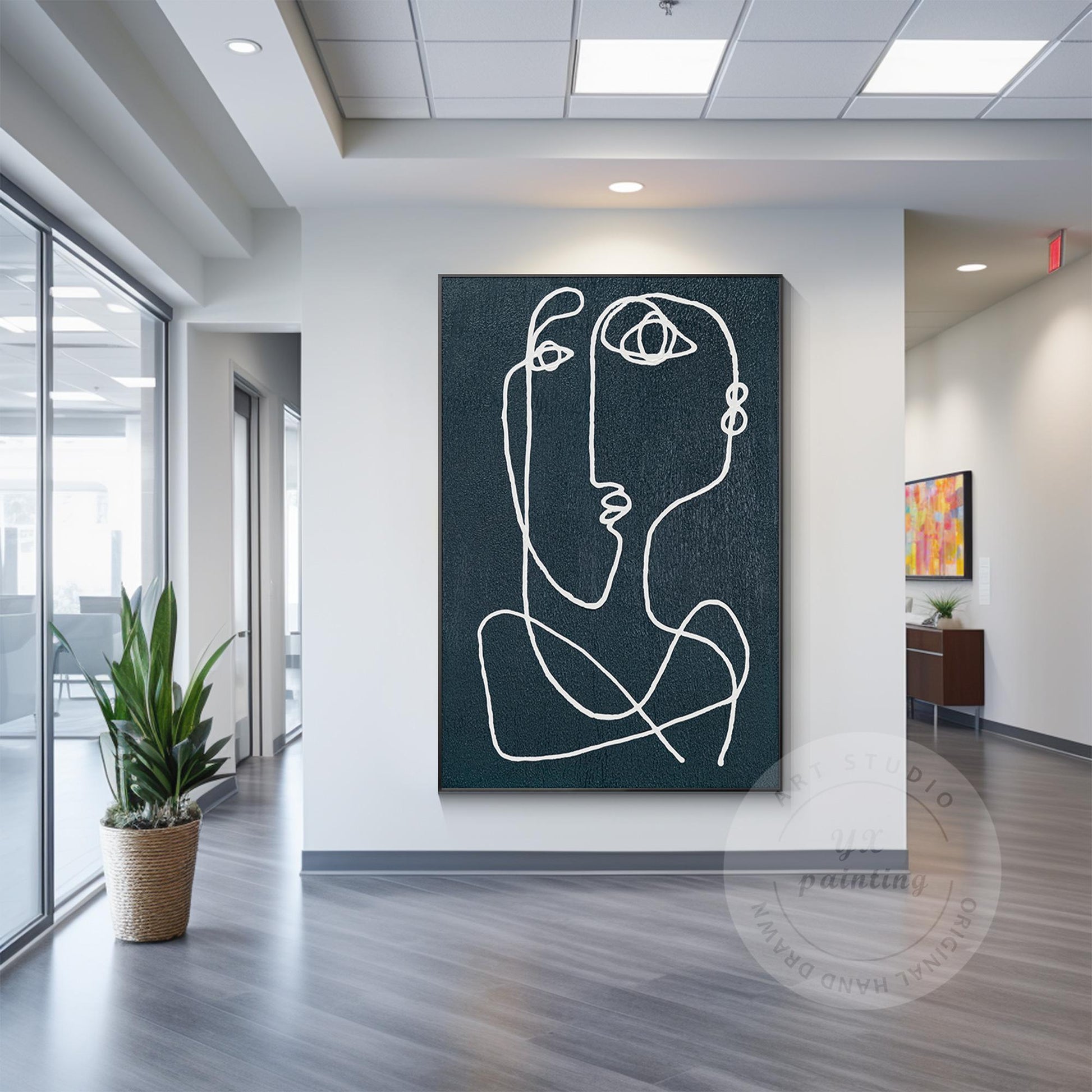 Navy Blue Picasso Line Art: Minimalist Painting on Canvas #5