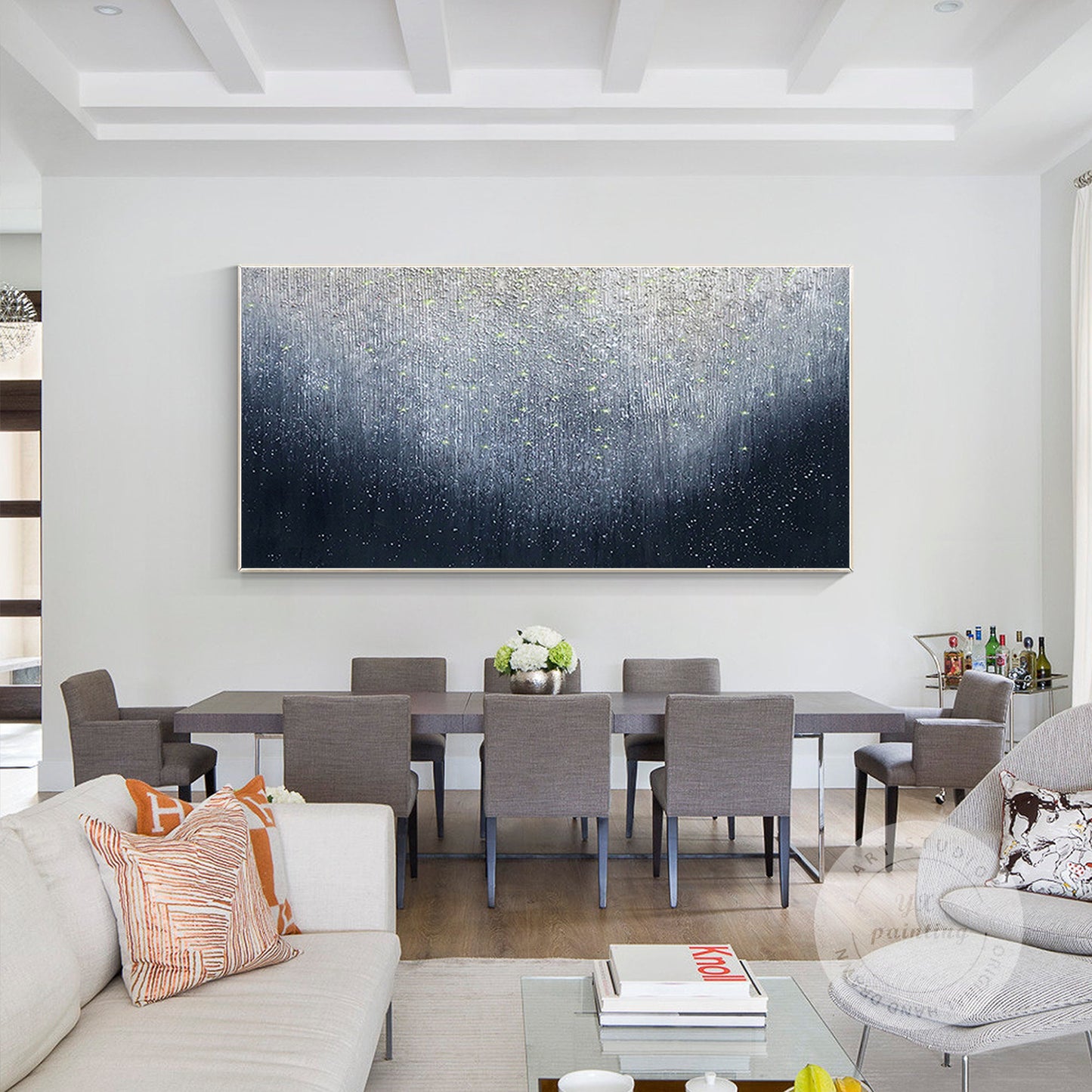 Navy Blue Texture Abstract Painting: Extra Large Framed Canvas Wall Art #2