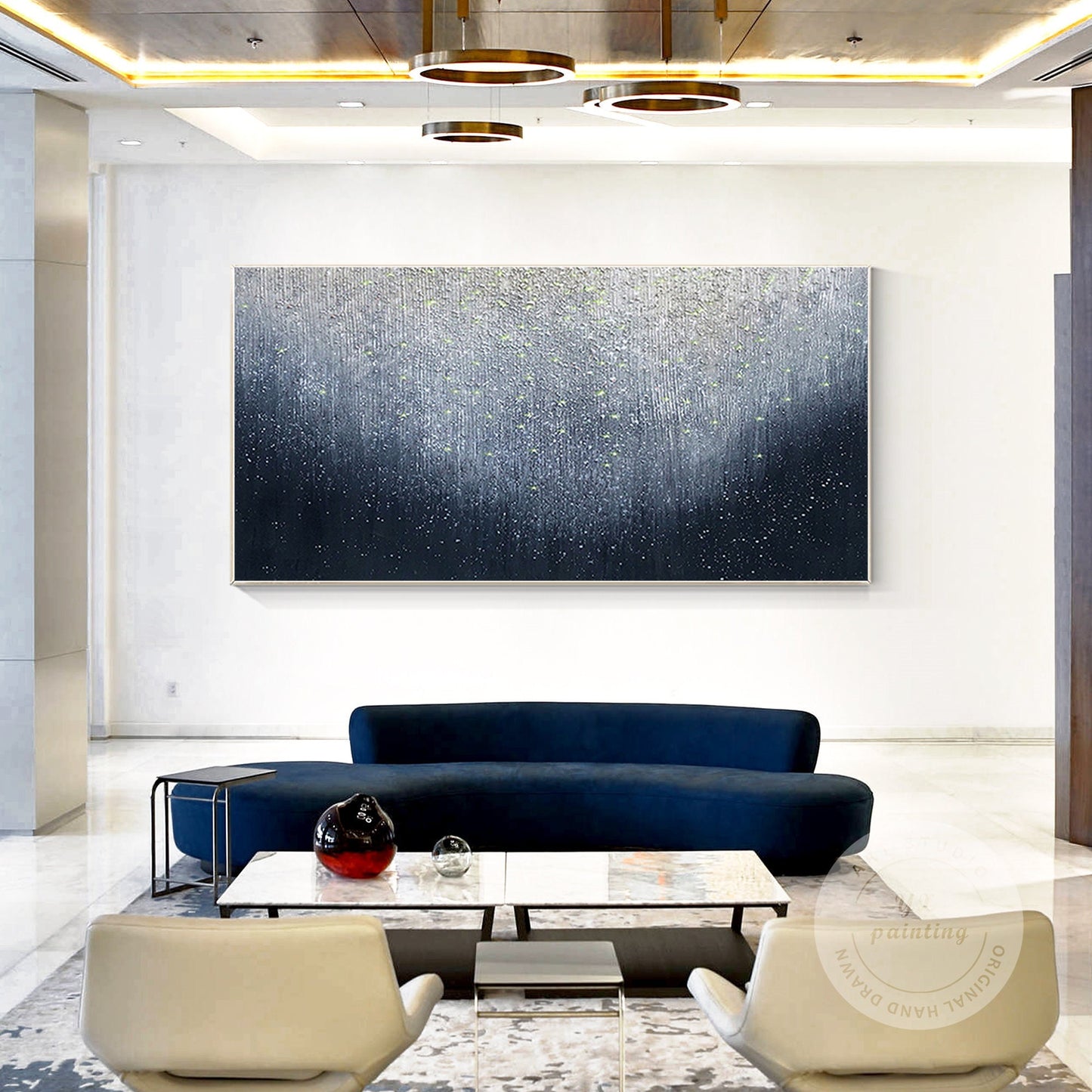 Navy Blue Texture Abstract Painting: Extra Large Framed Canvas Wall Art #3