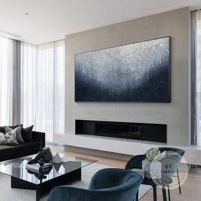 Navy Blue Texture Abstract Painting: Extra Large Framed Canvas Wall Art #4