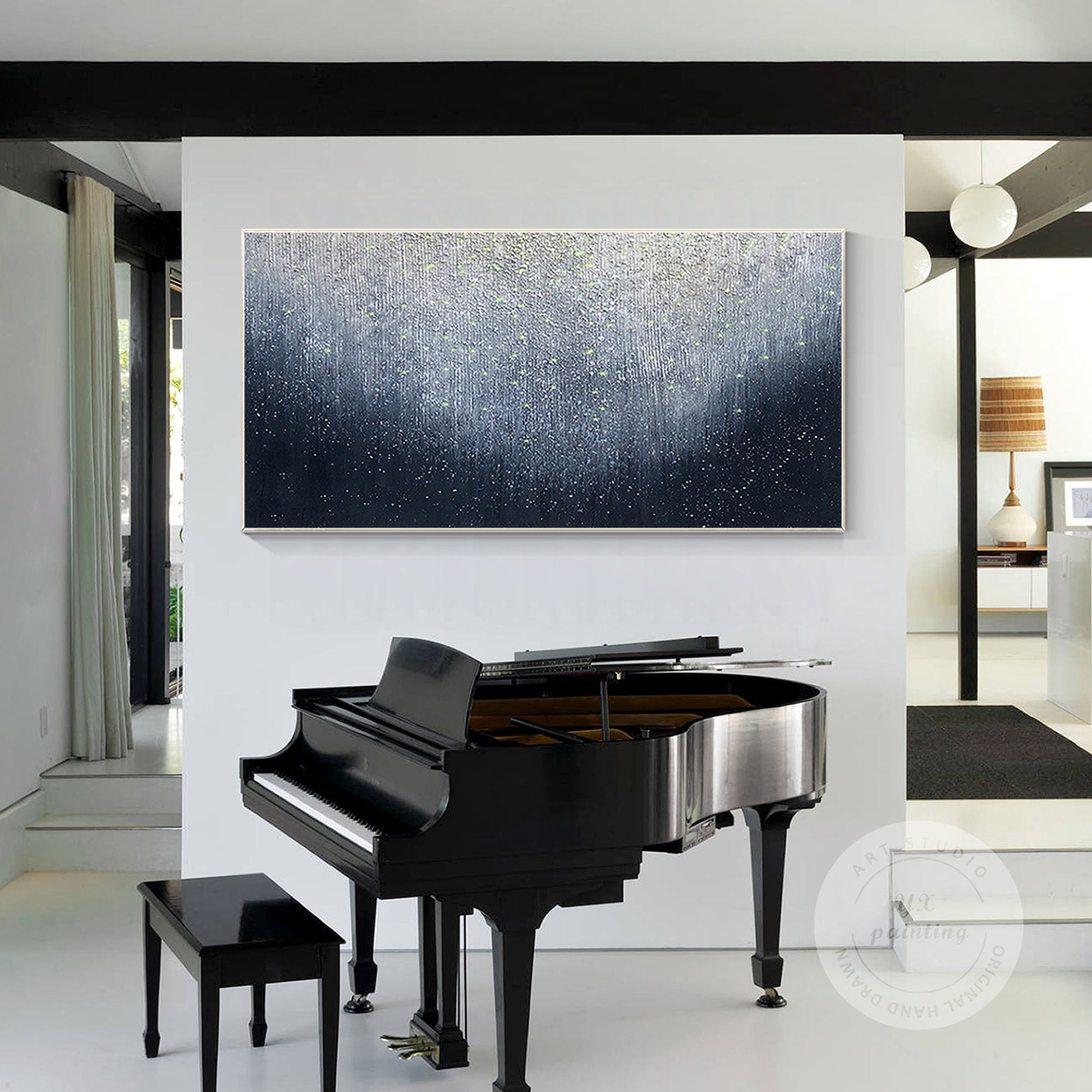 Navy Blue Texture Abstract Painting: Extra Large Framed Canvas Wall Art #5