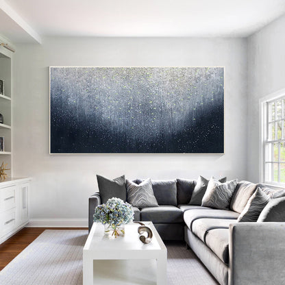 Navy Blue Texture Abstract Painting: Extra Large Framed Canvas Wall Art #1