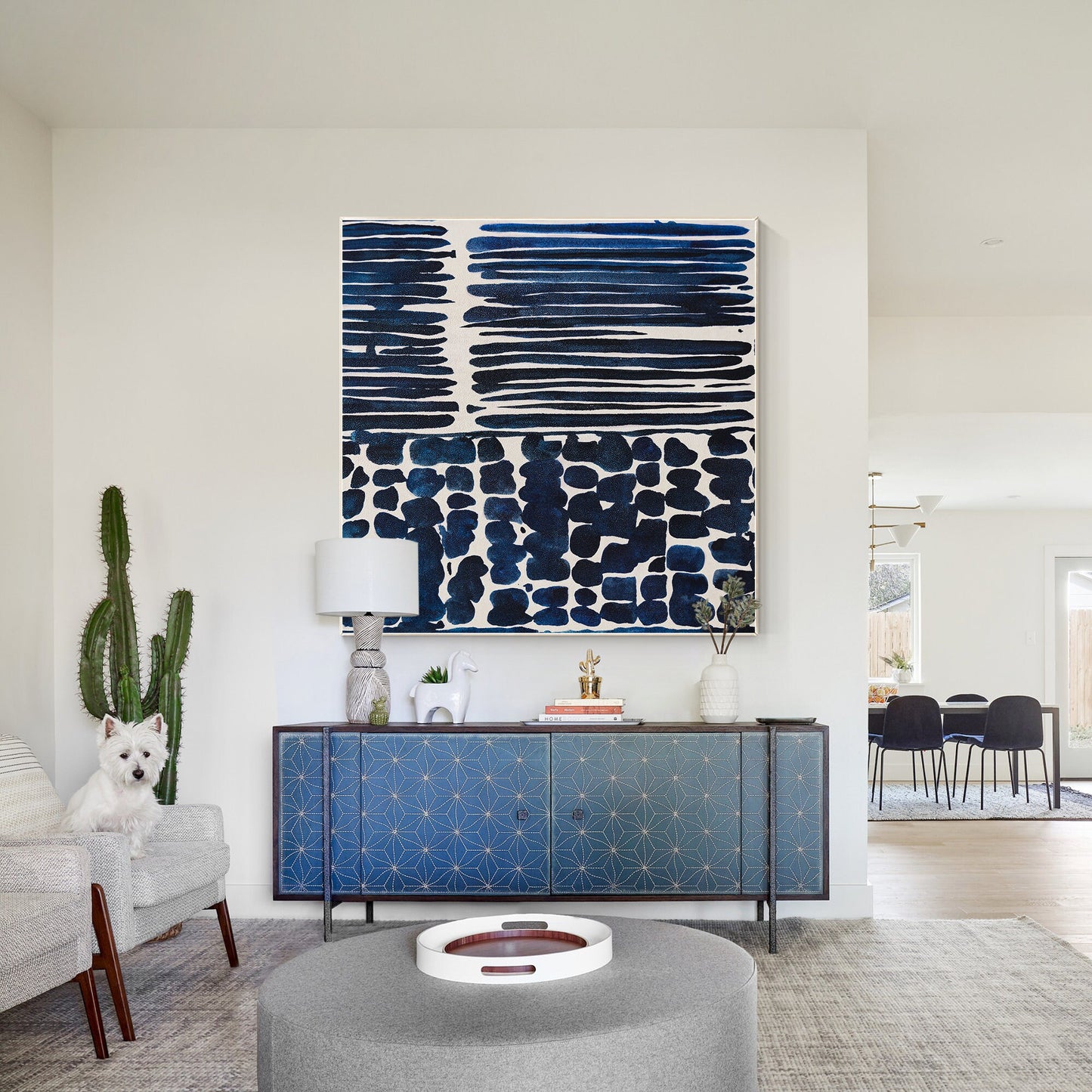 Navy Blue Textured Abstract Painting: Large Square Framed Canvas Art #5