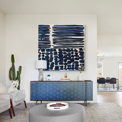 Navy Blue Textured Abstract Painting: Large Square Framed Canvas Art #5