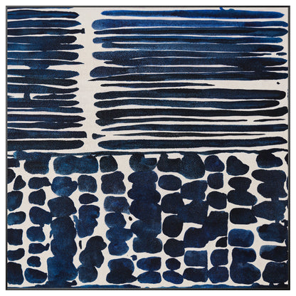 Navy Blue Textured Abstract Painting: Large Square Framed Canvas Art #10