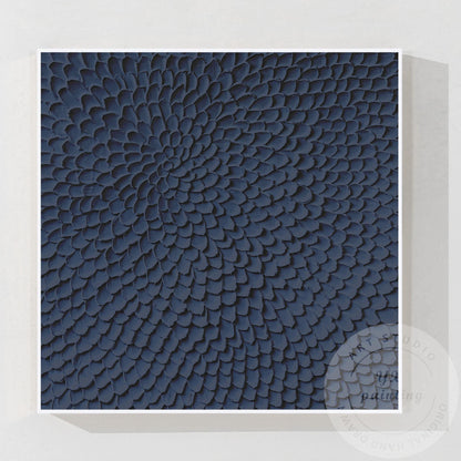 Navy Blue Textured Abstract Wall Art, Modern Sculptural Canvas Painting, Radial  #7