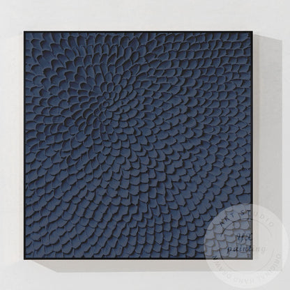 Navy Blue Textured Abstract Wall Art, Modern Sculptural Canvas Painting, Radial  #8