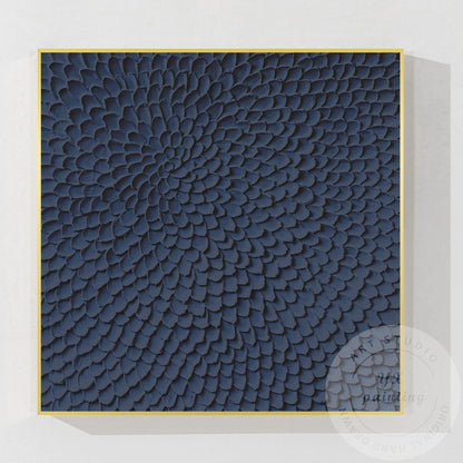 Navy Blue Textured Abstract Wall Art, Modern Sculptural Canvas Painting, Radial  #10