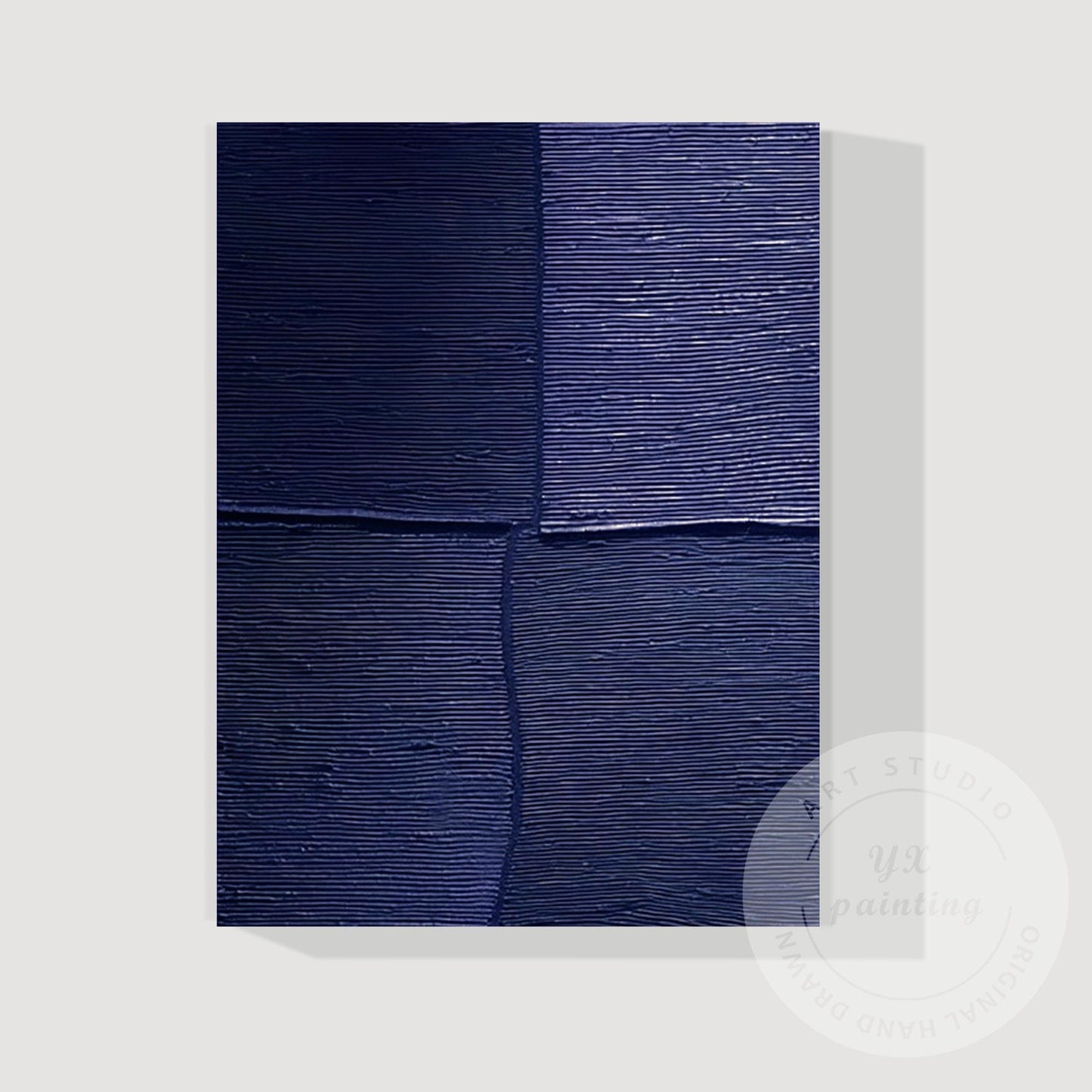 Navy Blue Textured Wall Art, Large Geometric Abstract Canvas Painting, Modern Mi #11