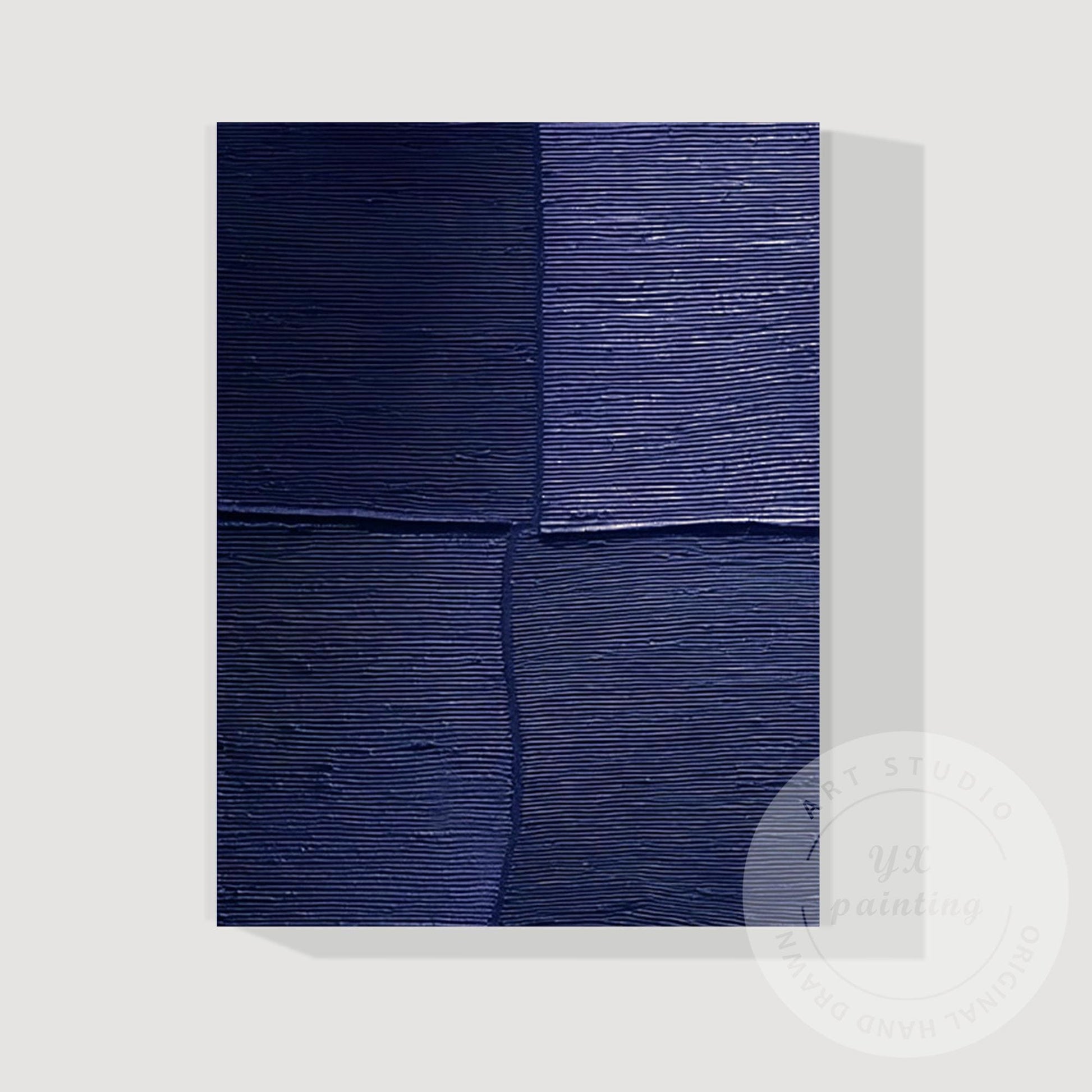 Navy Blue Textured Wall Art, Large Geometric Abstract Canvas Painting, Modern Mi #11