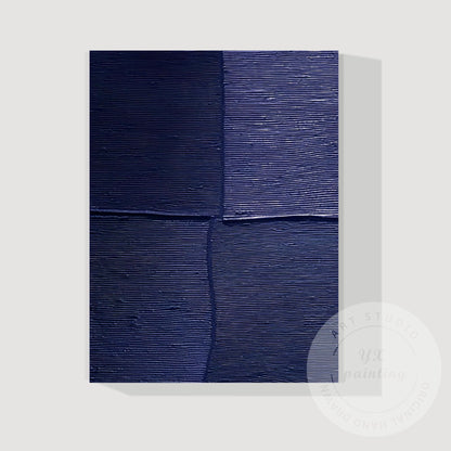 Navy Blue Textured Wall Art, Large Geometric Abstract Canvas Painting, Modern Mi #11