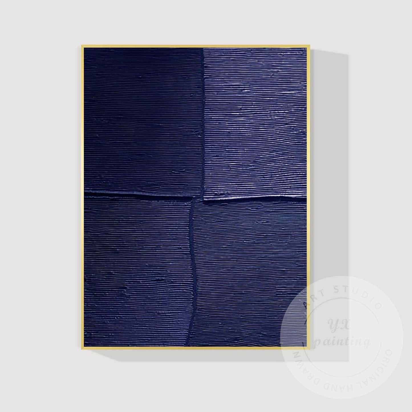Navy Blue Textured Wall Art, Large Geometric Abstract Canvas Painting, Modern Mi #12