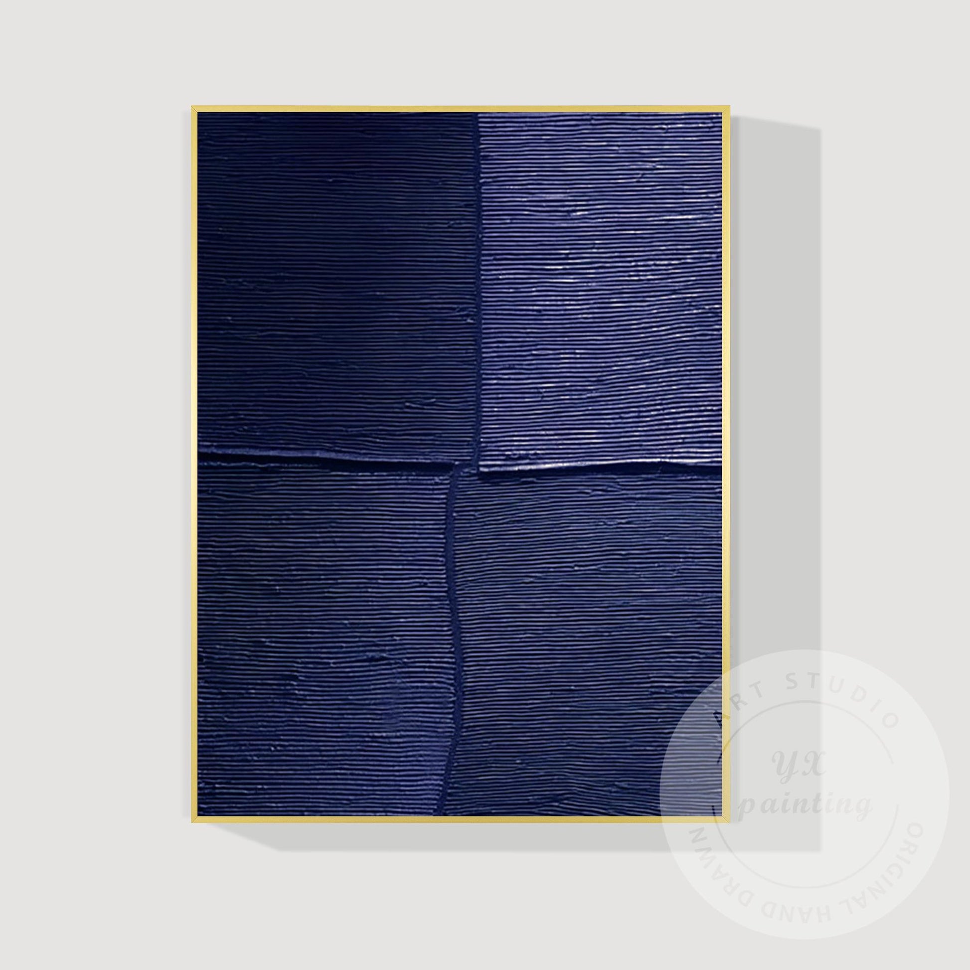 Navy Blue Textured Wall Art, Large Geometric Abstract Canvas Painting, Modern Mi #12