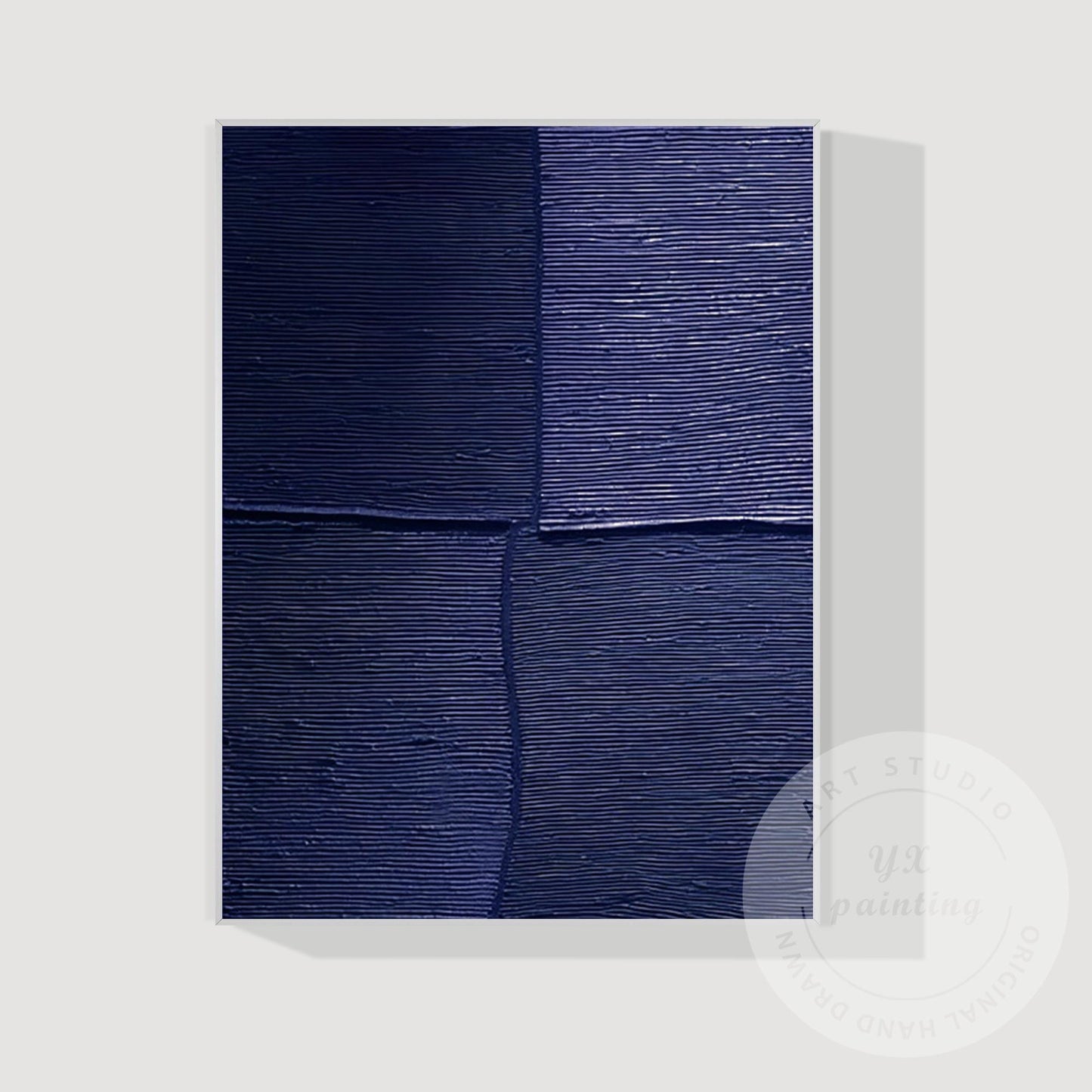 Navy Blue Textured Wall Art, Large Geometric Abstract Canvas Painting, Modern Mi #13