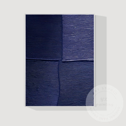 Navy Blue Textured Wall Art, Large Geometric Abstract Canvas Painting, Modern Mi #13