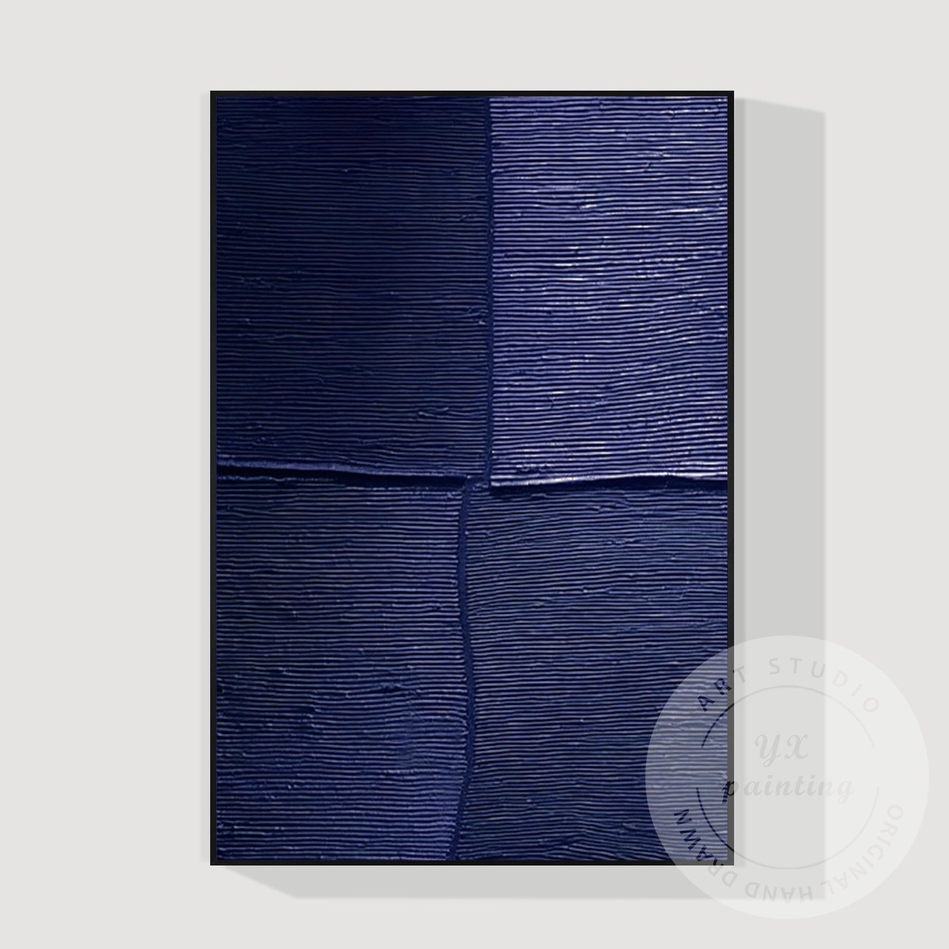 Navy Blue Textured Wall Art, Large Geometric Abstract Canvas Painting, Modern Mi #7