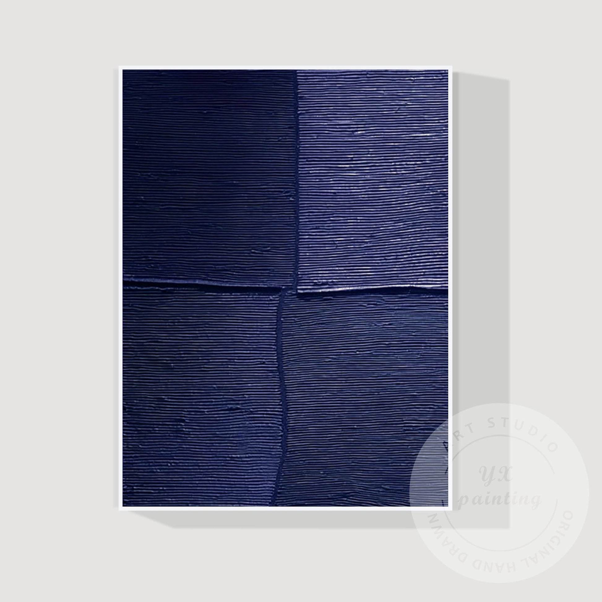 Navy Blue Textured Wall Art, Large Geometric Abstract Canvas Painting, Modern Mi #8