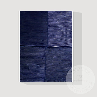 Navy Blue Textured Wall Art, Large Geometric Abstract Canvas Painting, Modern Mi #8
