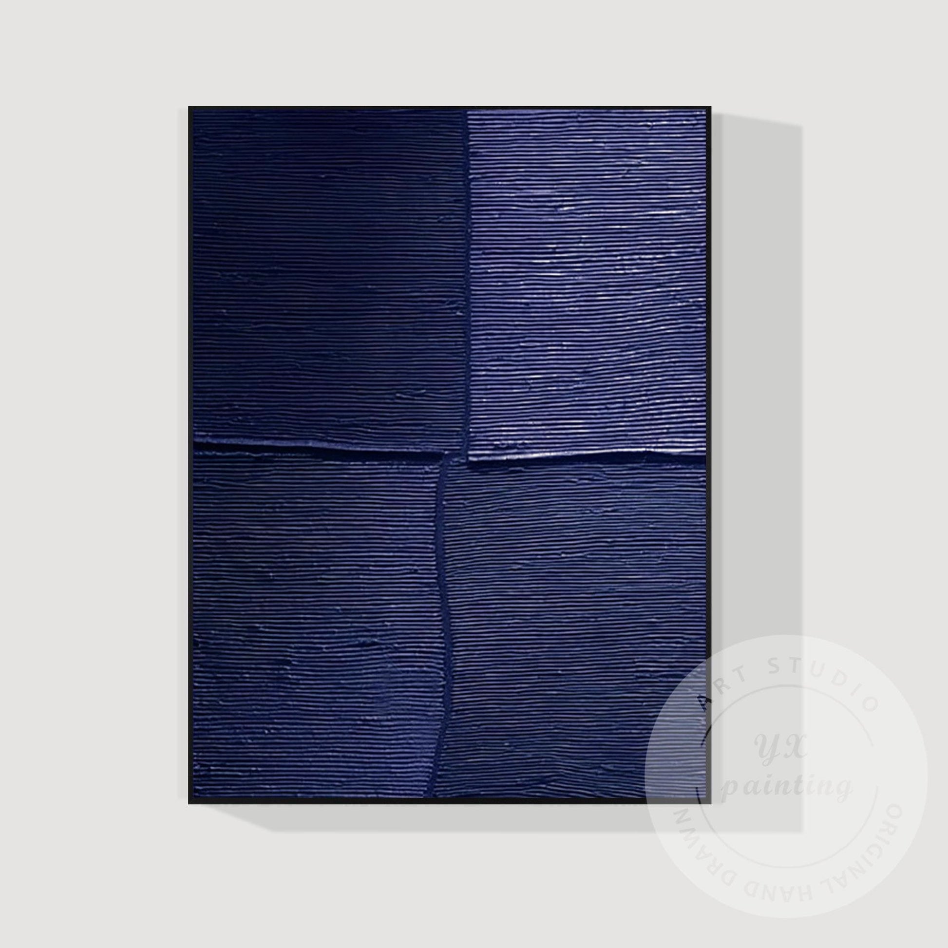 Navy Blue Textured Wall Art, Large Geometric Abstract Canvas Painting, Modern Mi #9