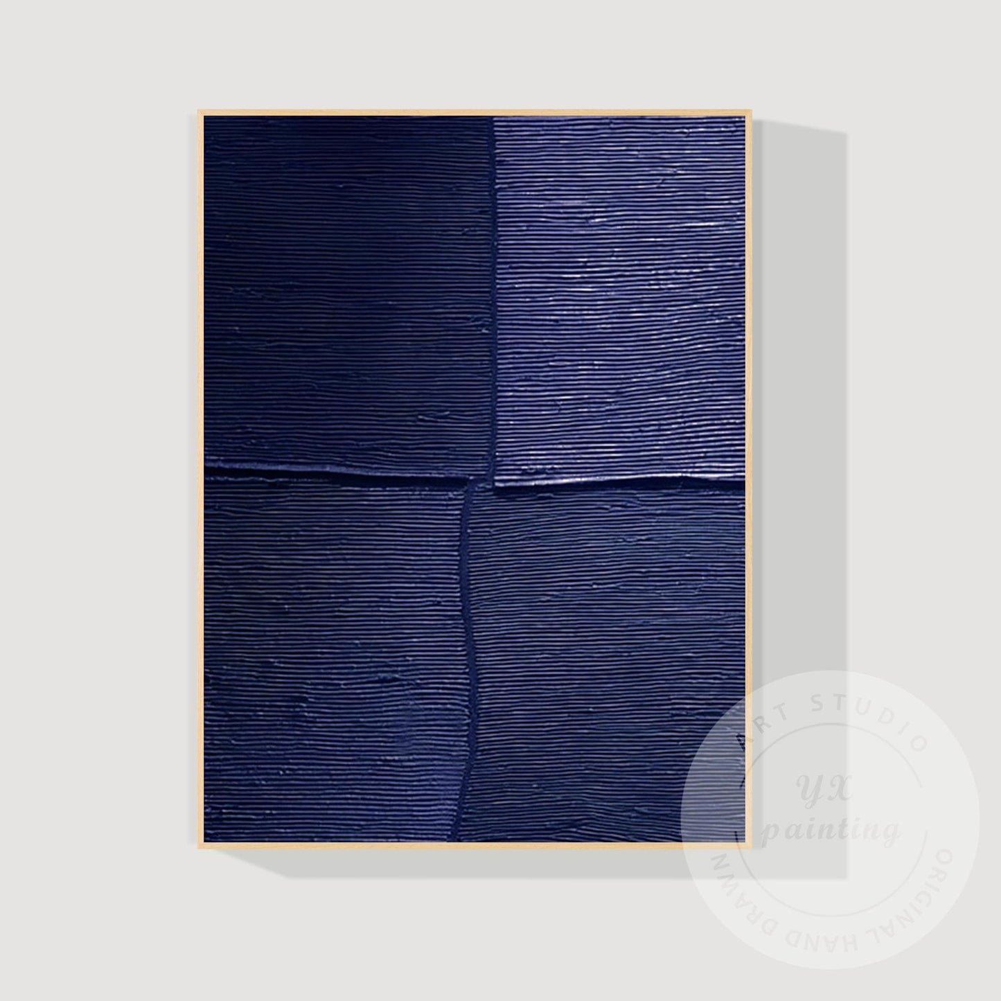 Navy Blue Textured Wall Art, Large Geometric Abstract Canvas Painting, Modern Mi #10