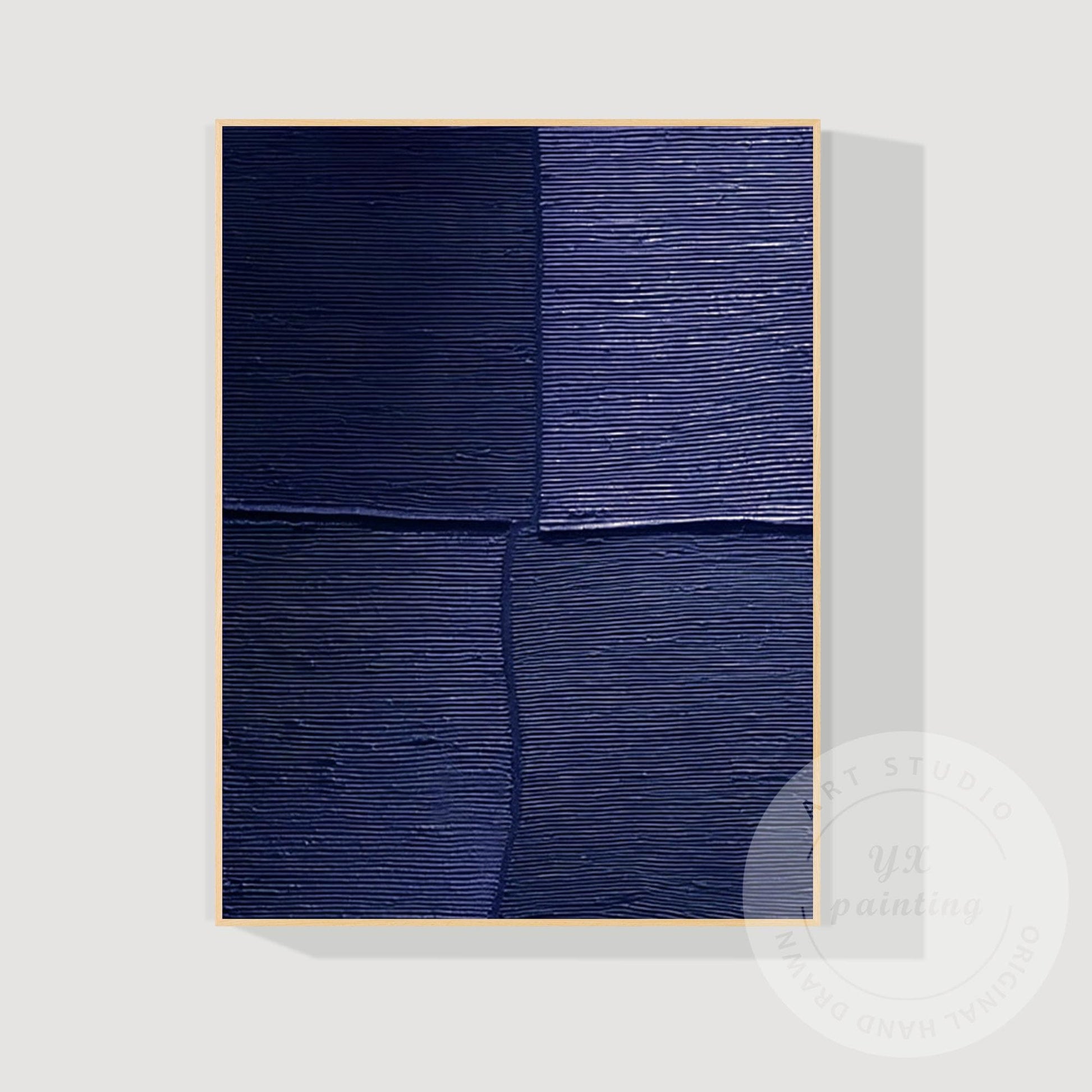 Navy Blue Textured Wall Art, Large Geometric Abstract Canvas Painting, Modern Mi #10