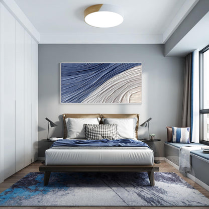 Navy Blue Wall art,3D Texture Plaster Wall Art Blue, Minimalist Horizontal Art,  #2