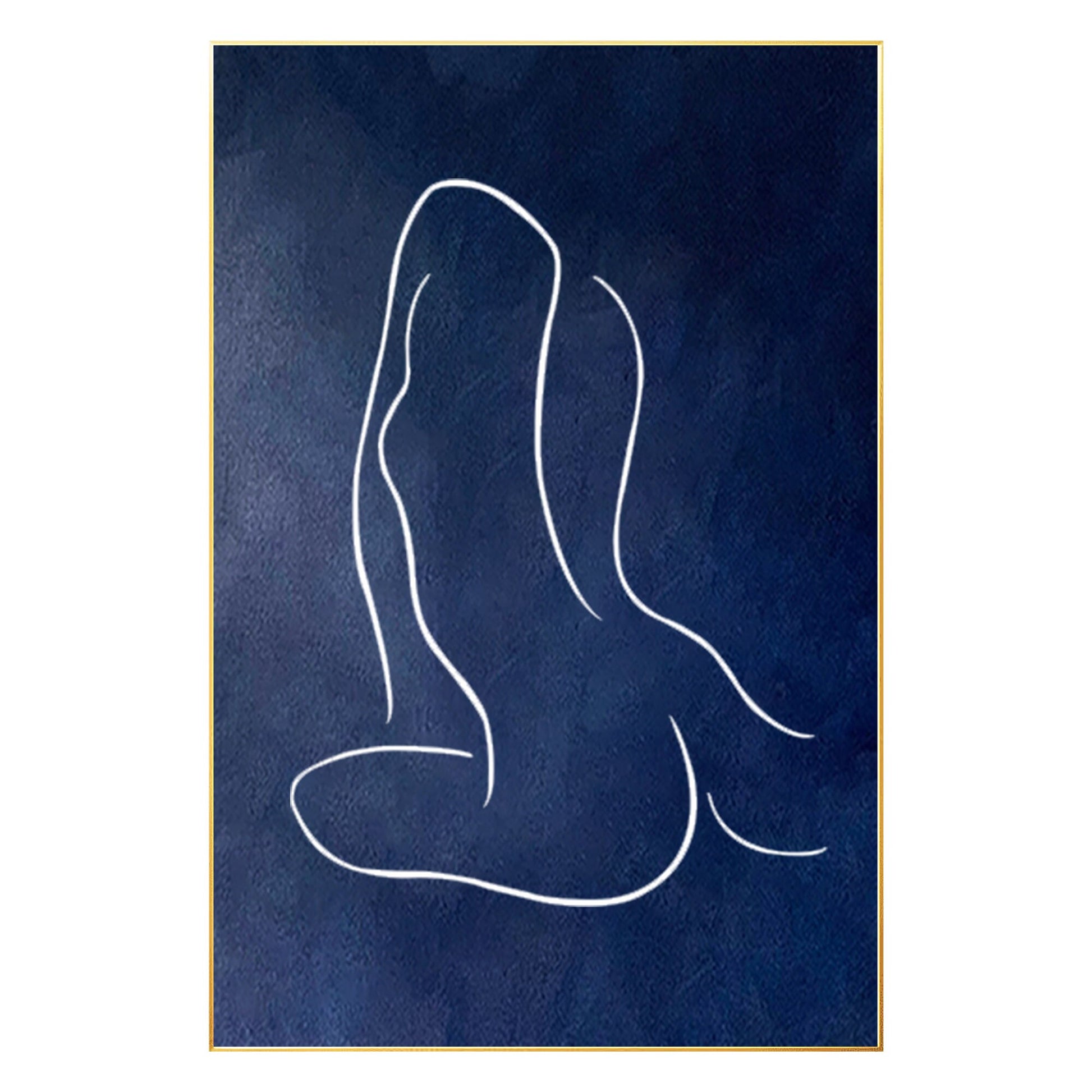 Navy Blue Woman Figure Painting: Minimalist Framed Canvas Wall Art #8
