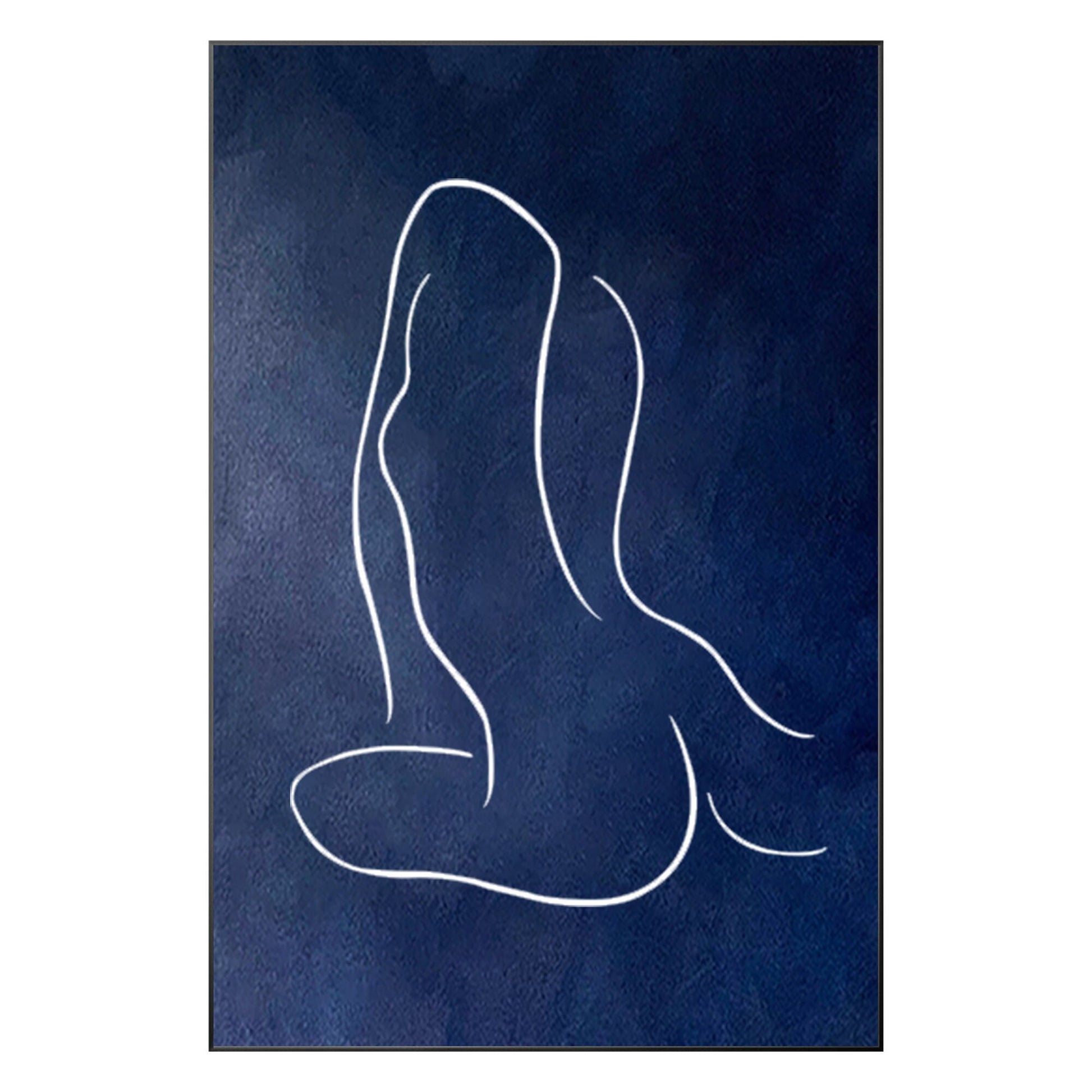 Navy Blue Woman Figure Painting: Minimalist Framed Canvas Wall Art #10
