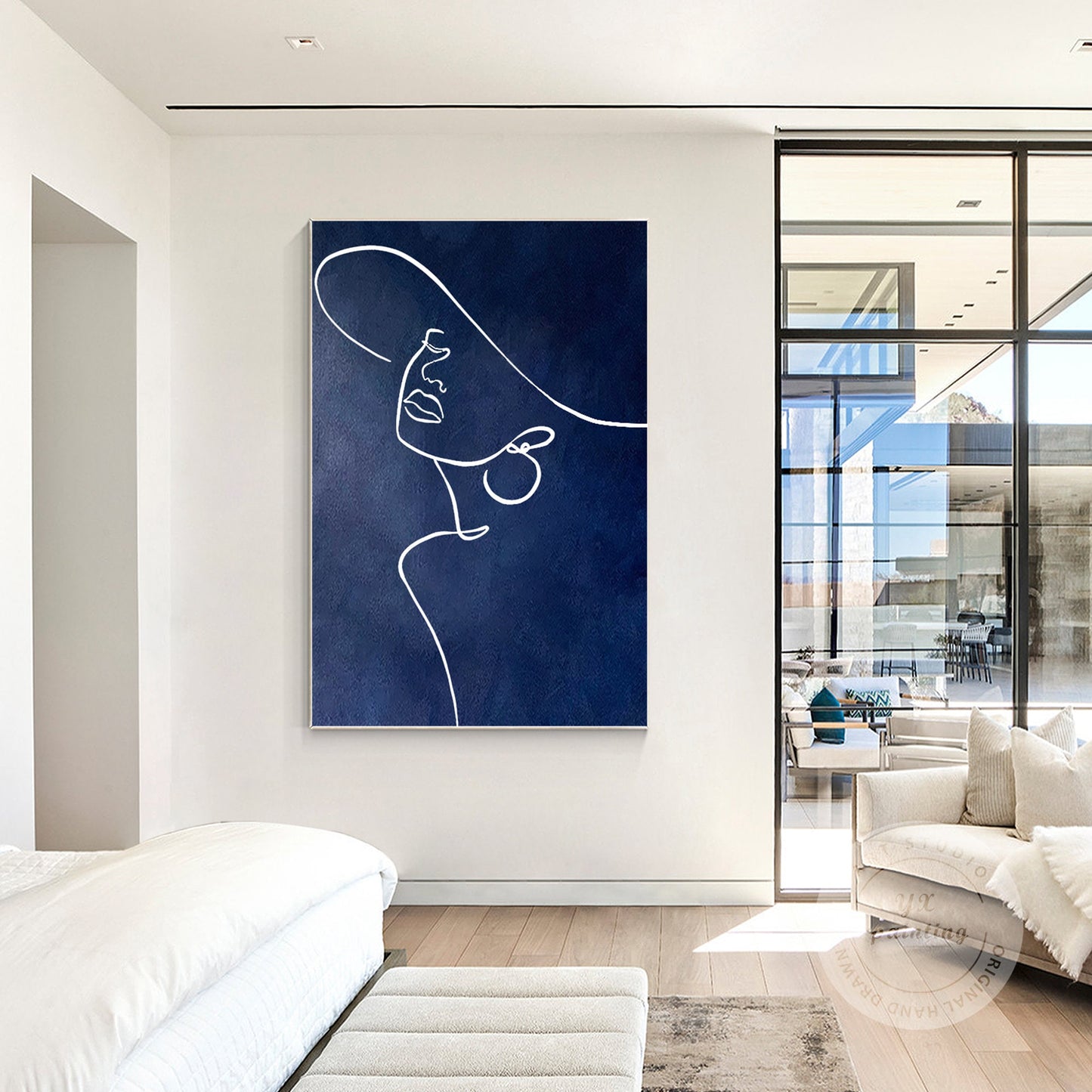 Navy Blue Woman Line Art: Original Acrylic Painting on Canvas #4