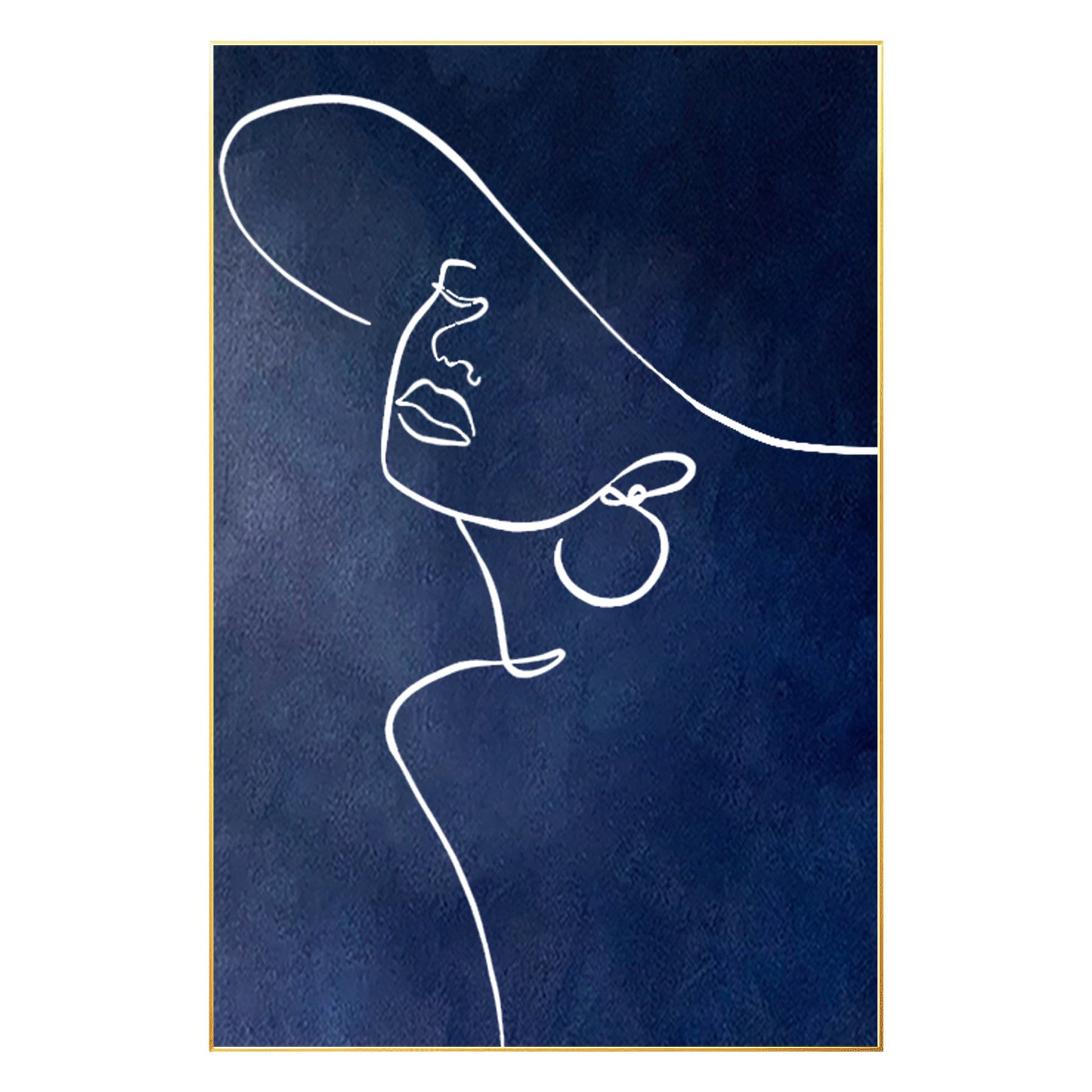 Navy Blue Woman Line Art: Original Acrylic Painting on Canvas #8