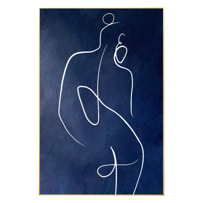 Navy Blue Woman Line Art Painting: Minimalist Figure on Canvas #7