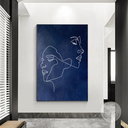 Navy Blue Woman Stick Figure Original Painting on Canvas, Extra Large Huge Verti #4