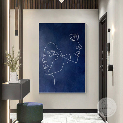 Navy Blue Woman Stick Figure Original Painting on Canvas, Extra Large Huge Verti #5
