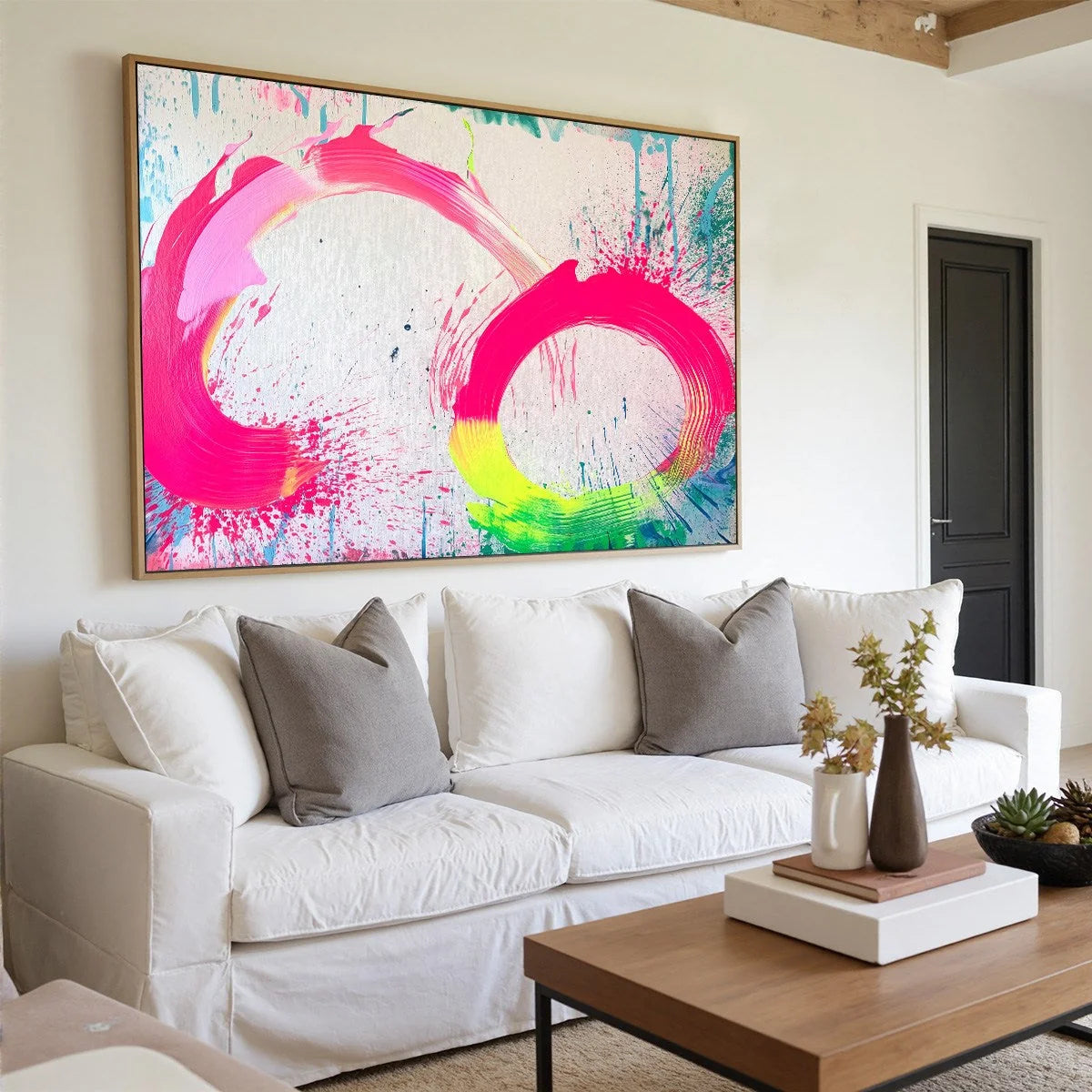 NEON BLOOM: Vibrant Abstract Acrylic Painting | rectangular format, hand-painted canvas edge
