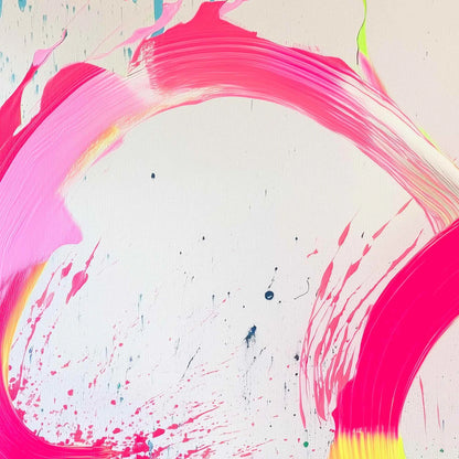 NEON BLOOM: Vibrant Abstract Acrylic Painting | black frame version on white wall