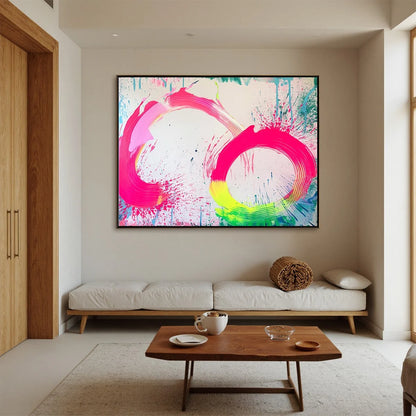 NEON BLOOM: Vibrant Abstract Acrylic Painting | Abstract mood, soft natural light studio shot