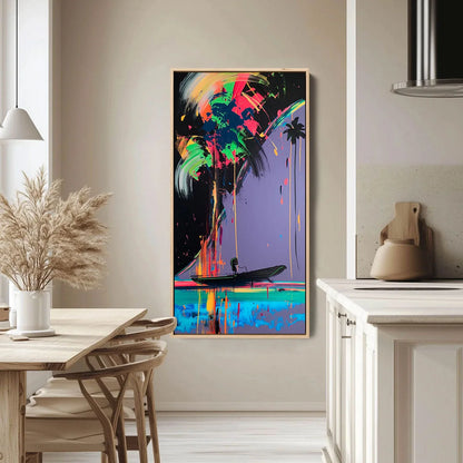 NEON TIDE: Vibrant Abstract Vertical Beach & Sea Painting | Abstract closeup, raised brushwork detail