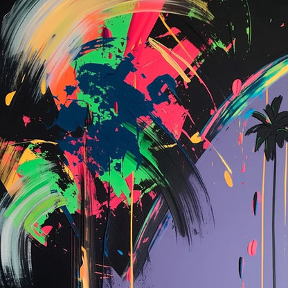 NEON TIDE: Vibrant Abstract Vertical Beach & Sea Painting | rectangular format, hand-painted canvas edge
