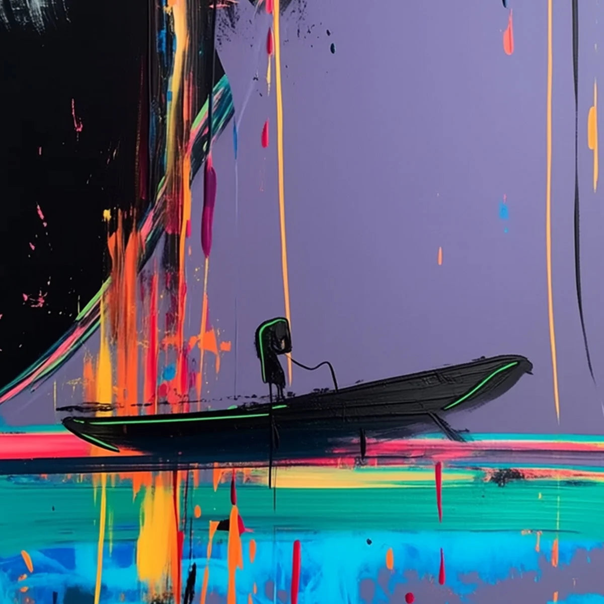 NEON TIDE: Vibrant Abstract Vertical Beach & Sea Painting | rolled canvas, ready for custom framing