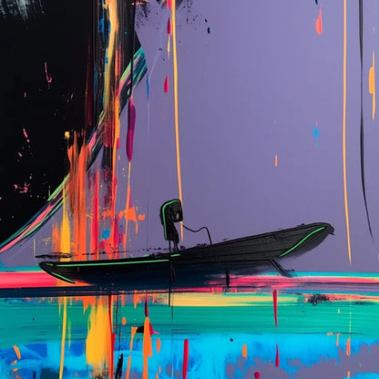 NEON TIDE: Vibrant Abstract Vertical Beach & Sea Painting | rolled canvas, ready for custom framing