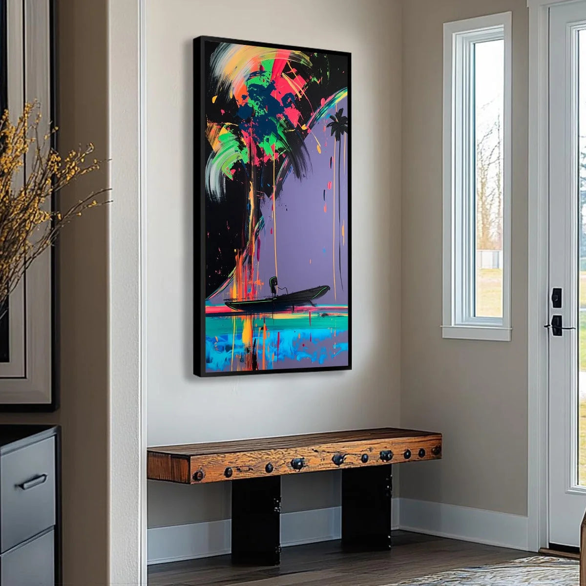 NEON TIDE: Vibrant Abstract Vertical Beach & Sea Painting | Abstract mood, soft natural light studio shot