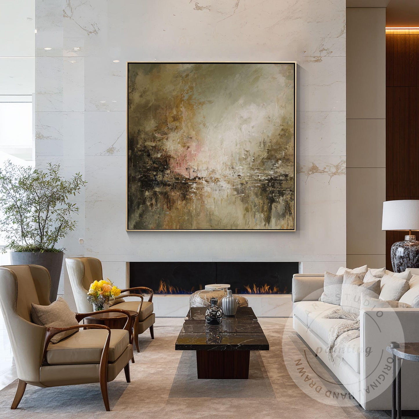 Neutral Abstract Landscape Painting, Textured Brown Wall Art, Modern Minimalist  #2