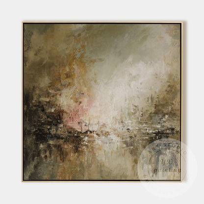 Neutral Abstract Landscape Painting, Textured Brown Wall Art, Modern Minimalist  #11